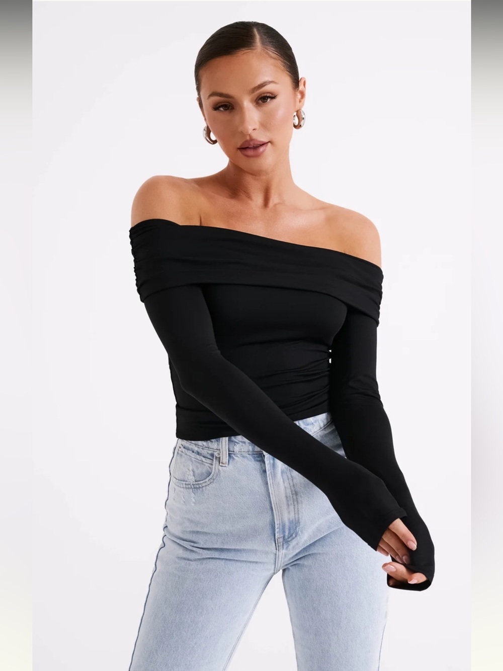 Meshki Off-Shoulder Long Sleeve Black Top